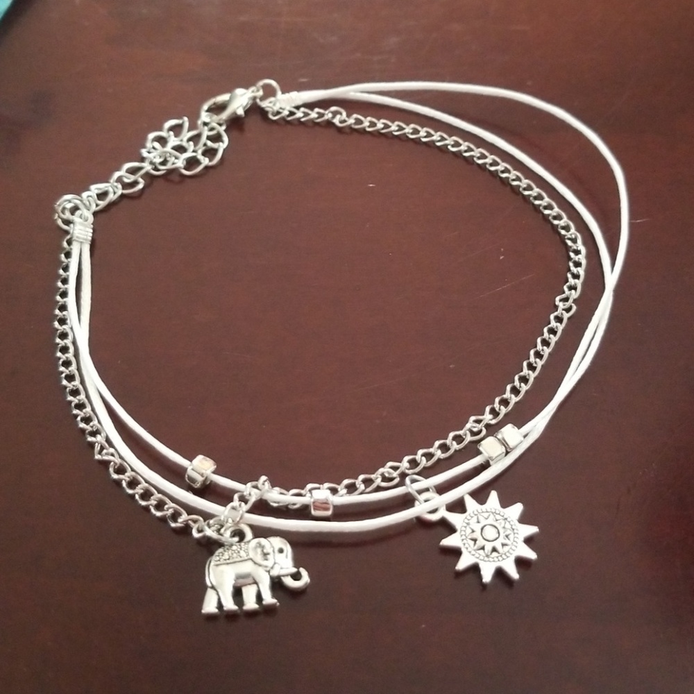 White Elephant Charm Anklet